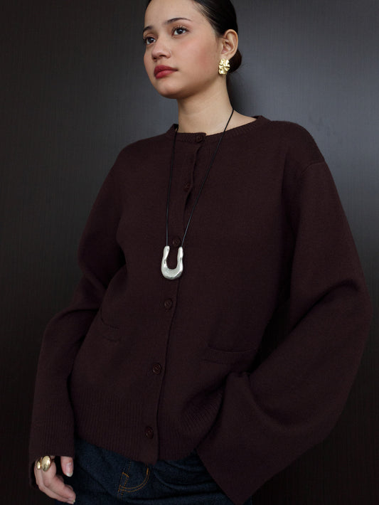 Camia Fitted Knit Cardigan - Brown