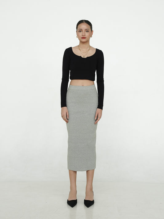 Sofia Ribbed Midi Skirt - Grey
