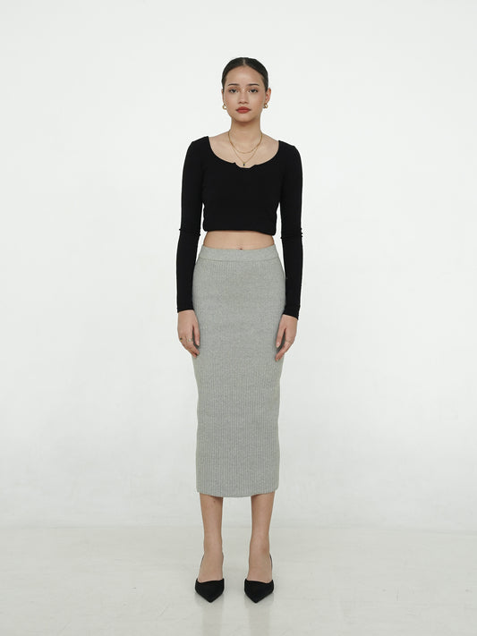 Sofia Ribbed Midi Skirt Grey