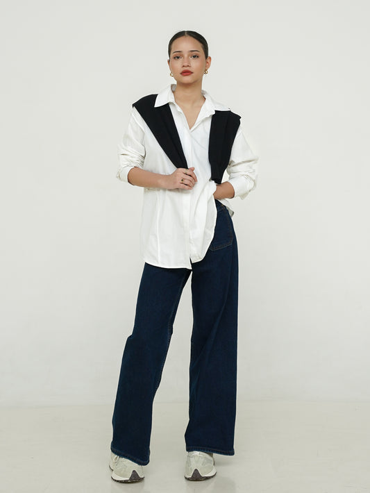 Stovia Crease Side Oversized Shirt - Broken White