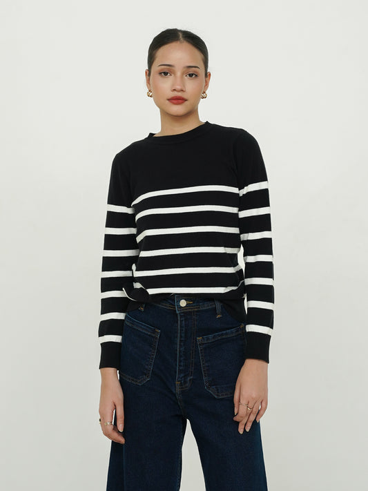 Kia Soft Knit Striped Sweater Black