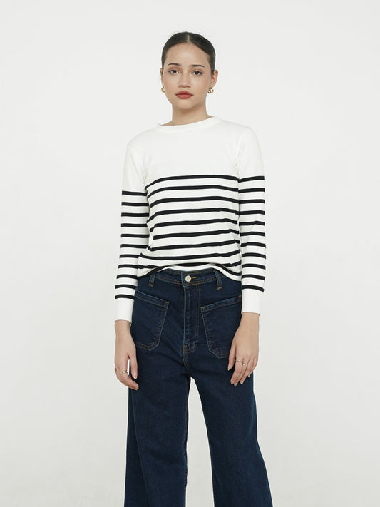 Kia Soft Knit Striped Sweater White