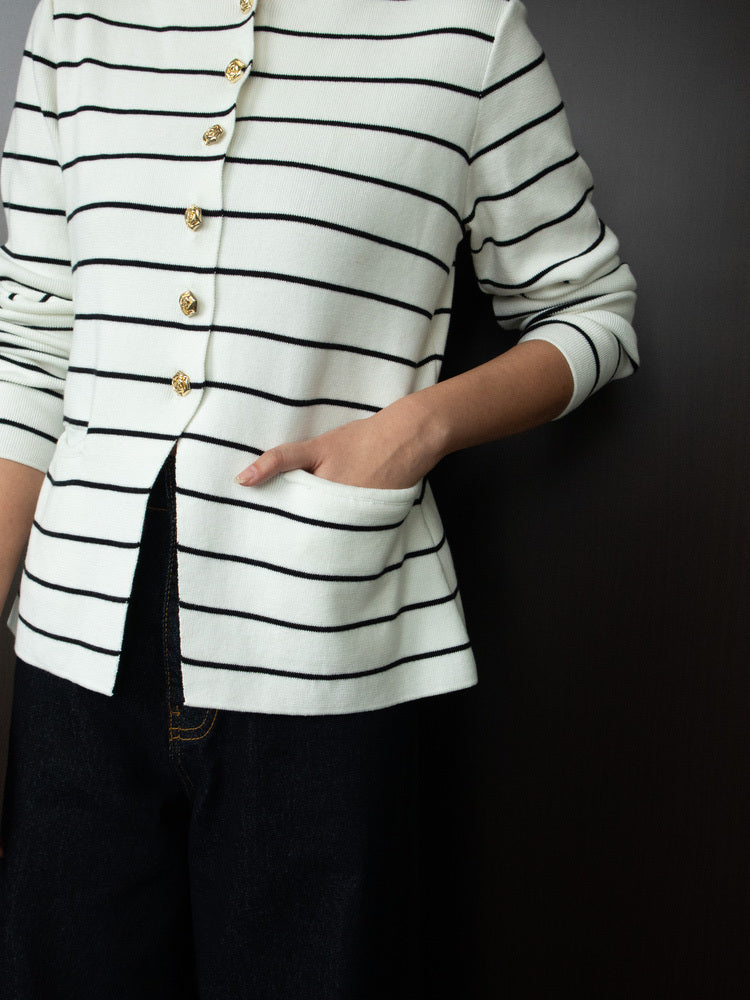 Mercia Long sleeve knit Cardigan - Striped White