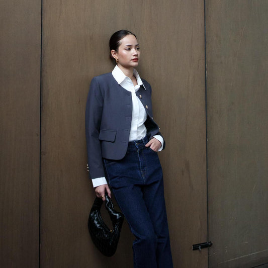 Valencia Collarless Jacket - Grey