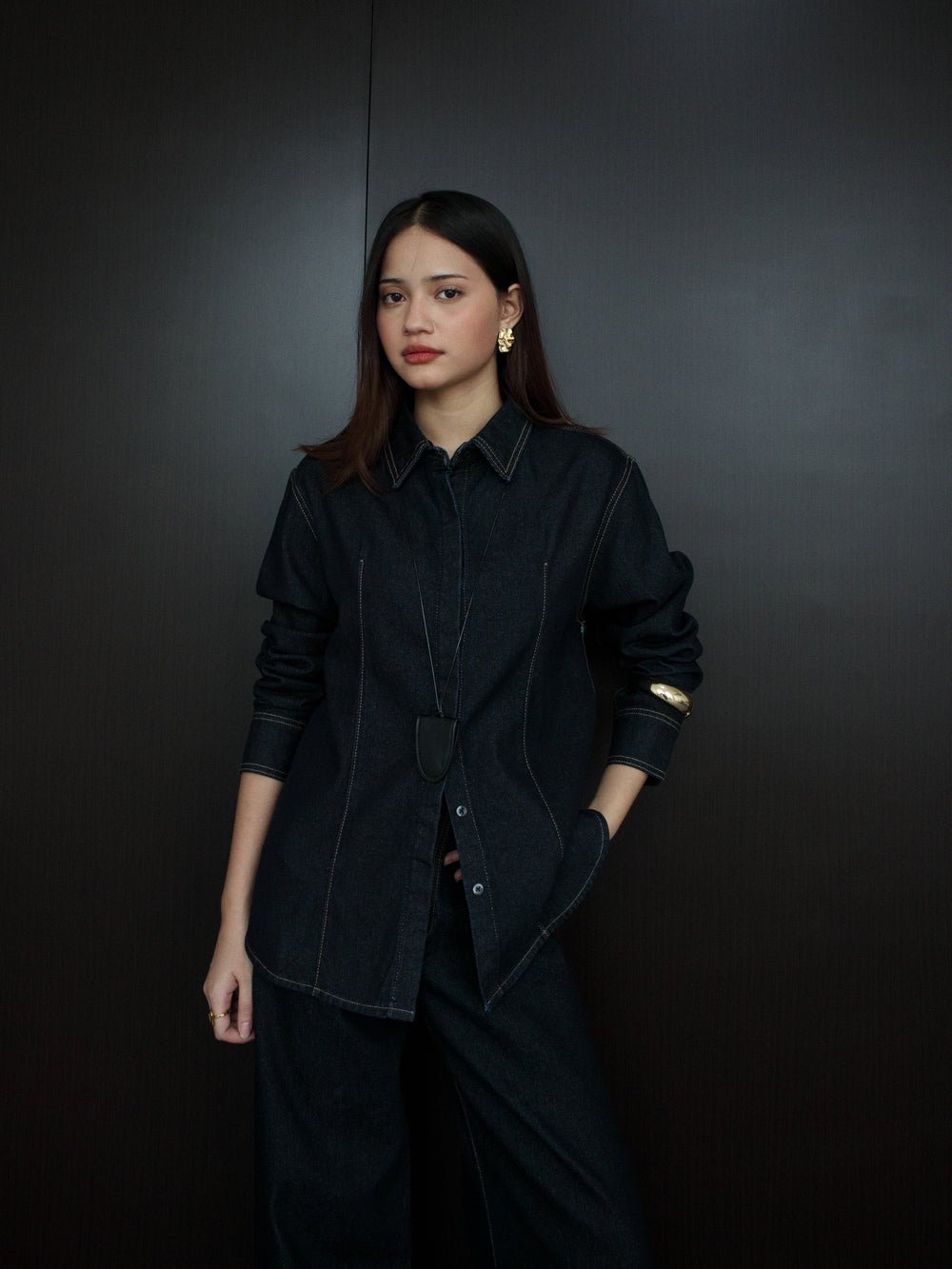 Aria Denim Long Sleeve Shirt -  Dark Indigo