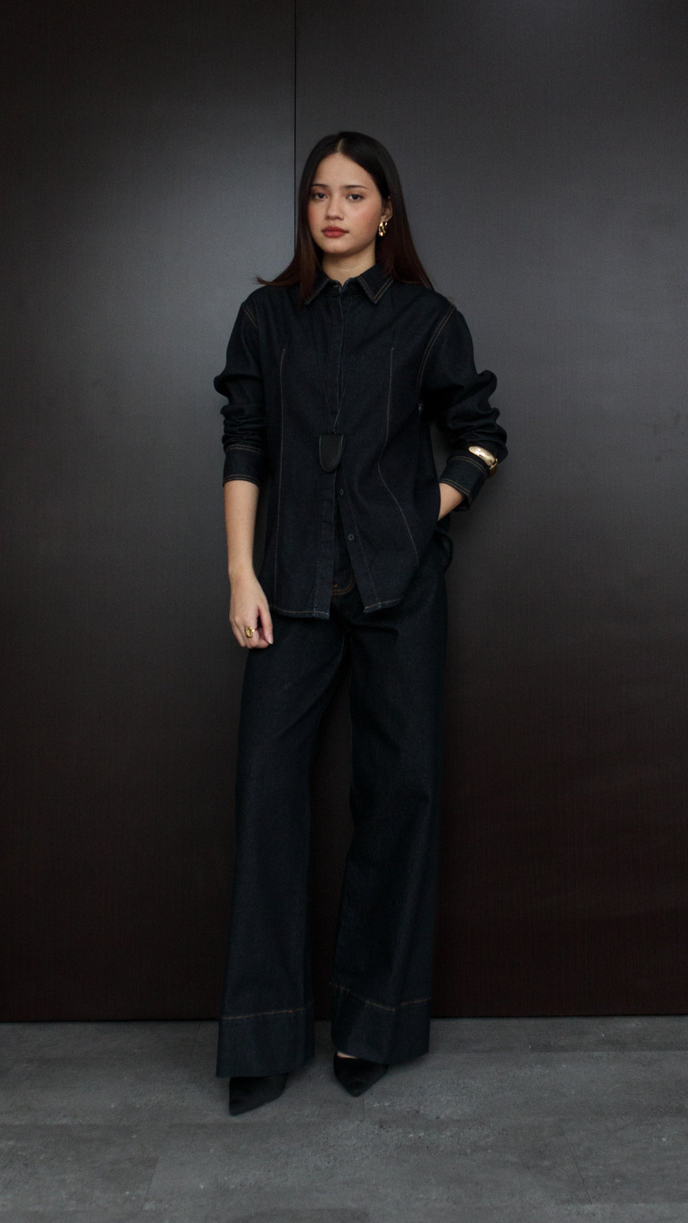 Aria Denim Long Sleeve Shirt -  Dark Indigo