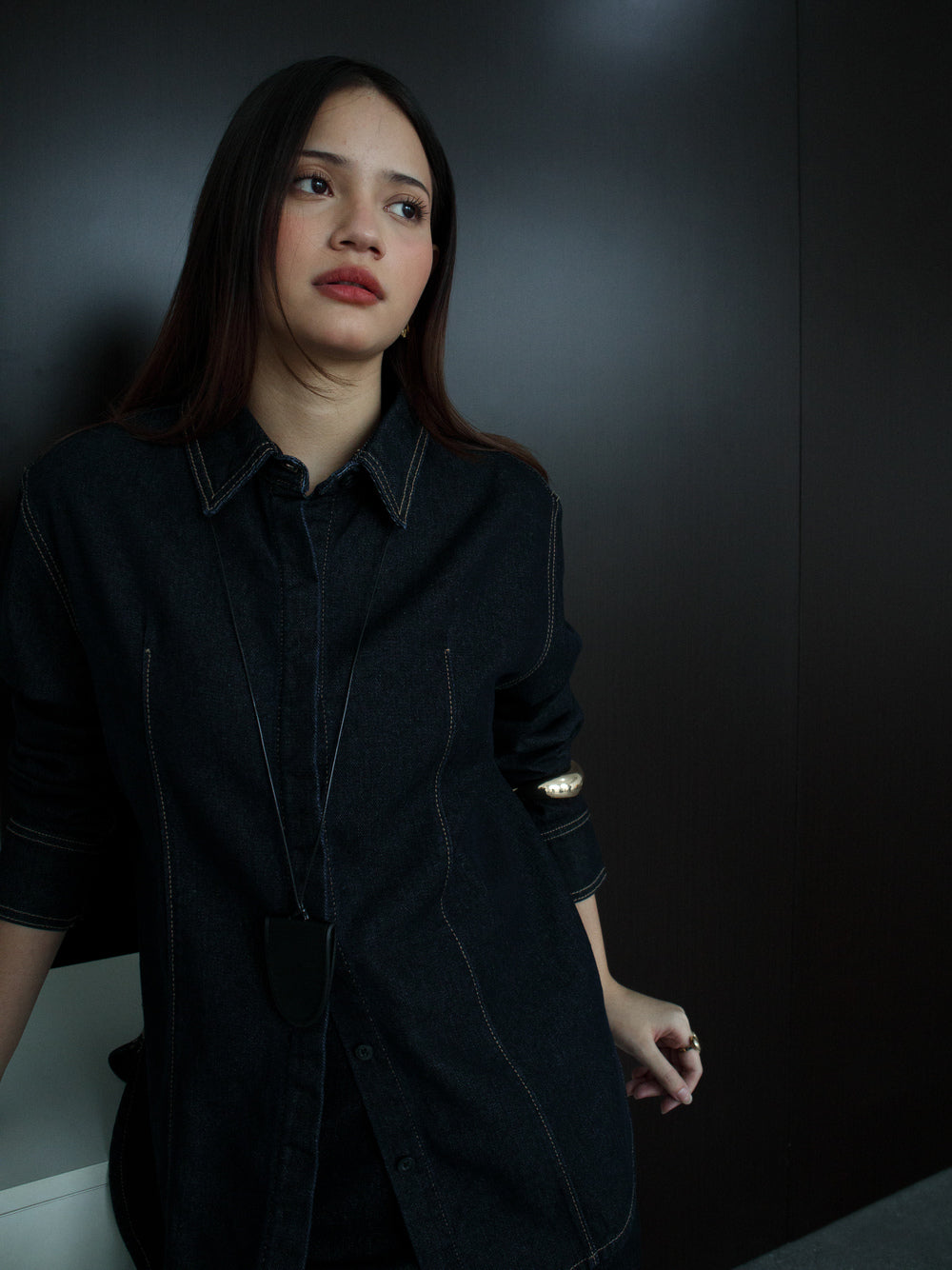 Aria Denim Long Sleeve Shirt -  Dark Indigo