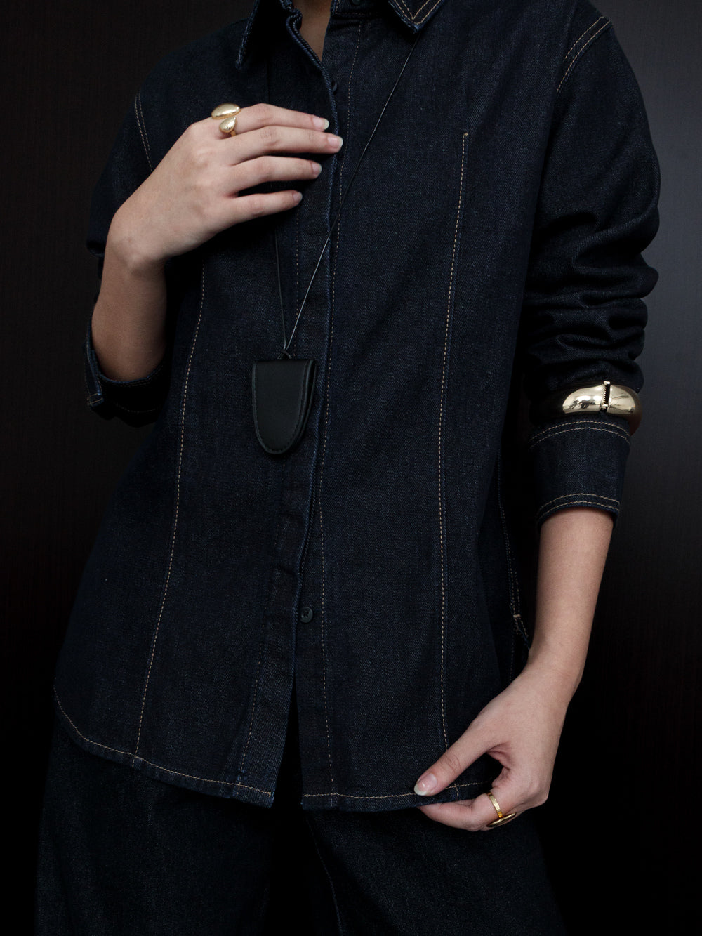 Aria Denim Long Sleeve Shirt -  Dark Indigo