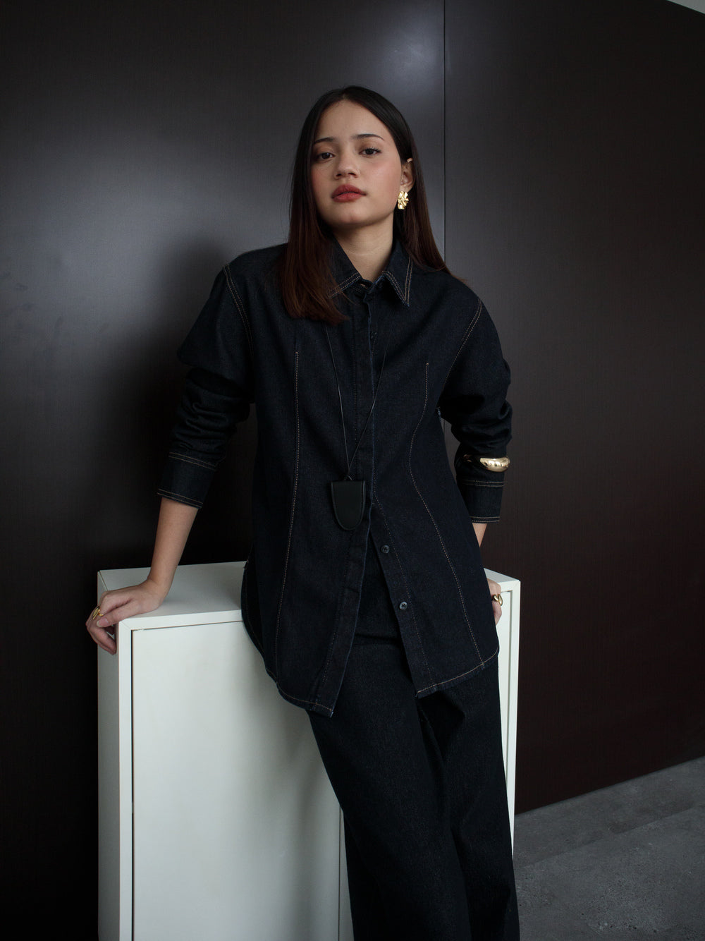 Aria Denim Long Sleeve Shirt -  Dark Indigo