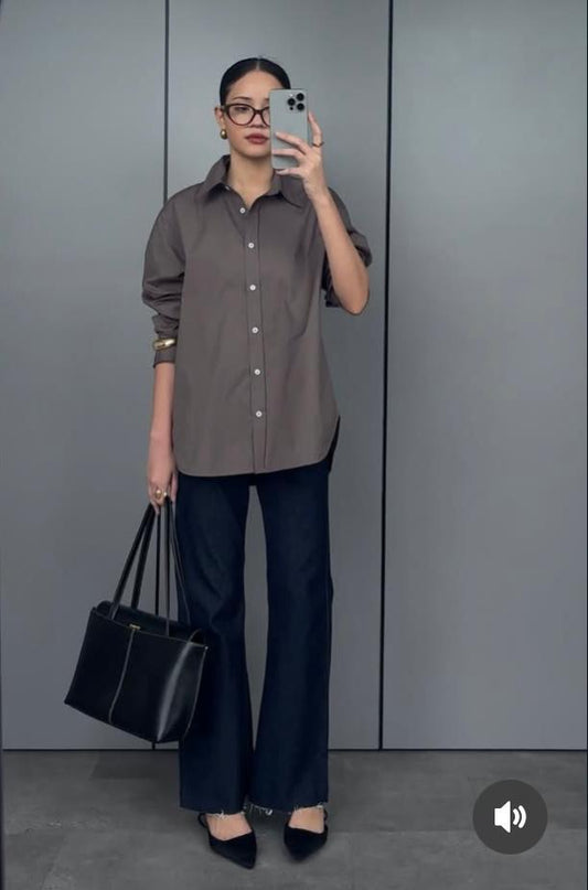 Enricia Basic Oversized Shirt - Dark Grey