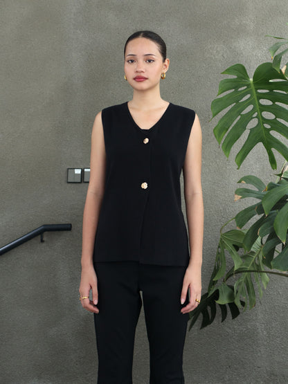 Florencia Knit Assymetric Top All Colours - Black
