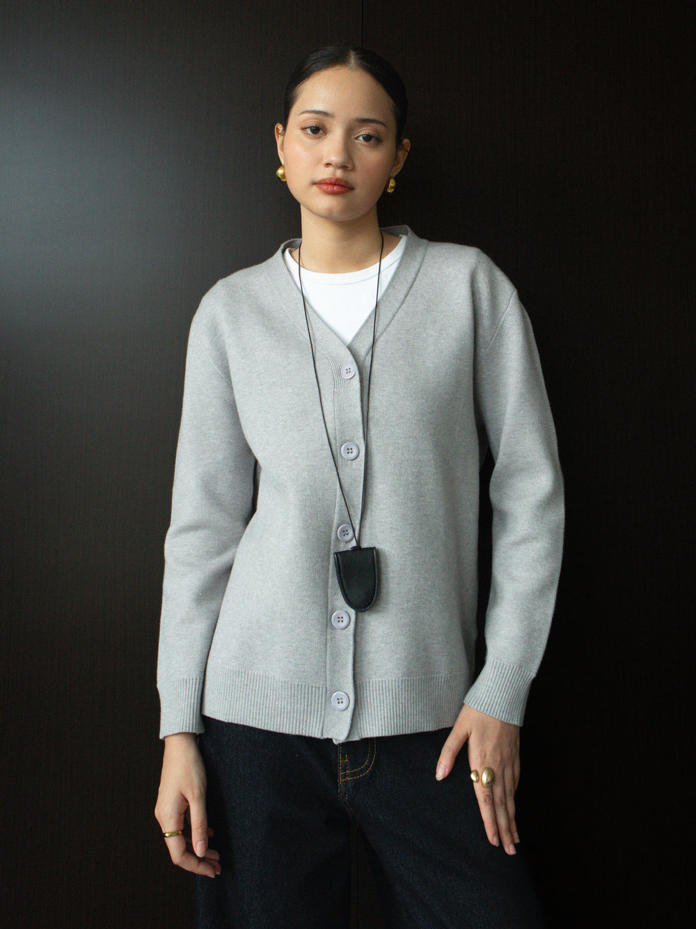Kia Basic V-neck Cardigan - Grey