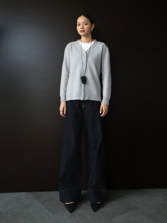 Kia Basic V-neck Cardigan - Grey