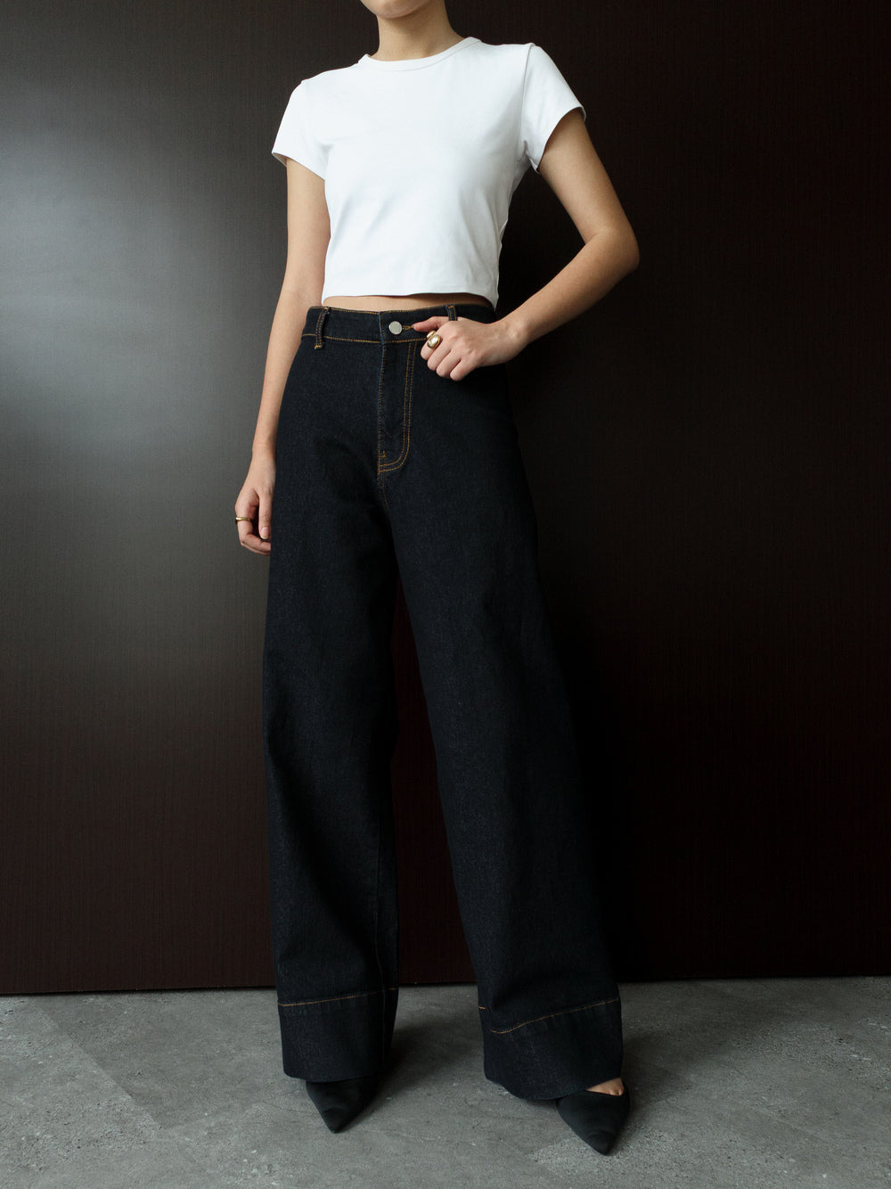 Leia Straight Leg Jeans with Hemline - Dark Indigo