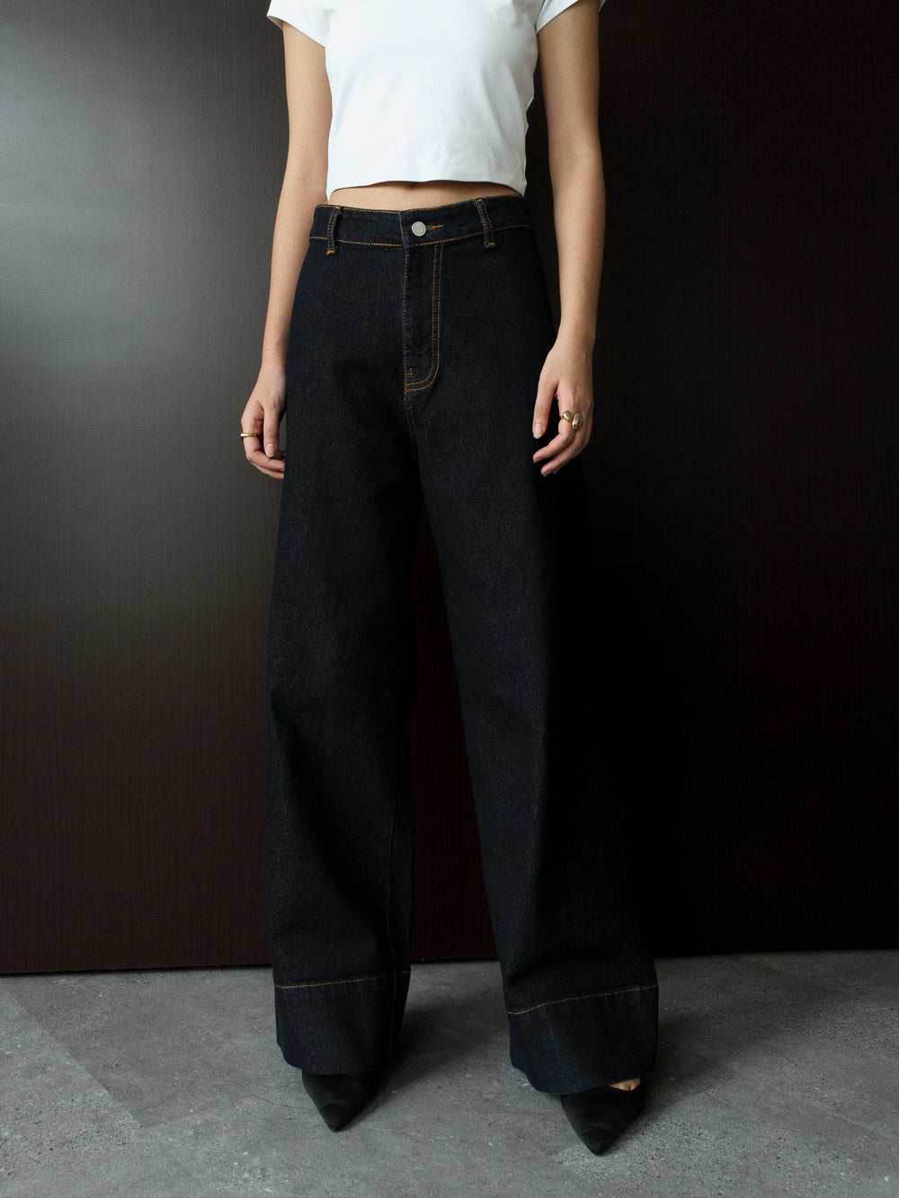 Leia Straight Leg Jeans with Hemline - Dark Indigo