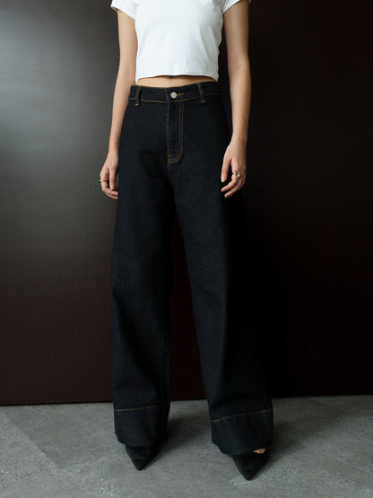 Leia Straight Leg Jeans with Hemline - Dark Indigo