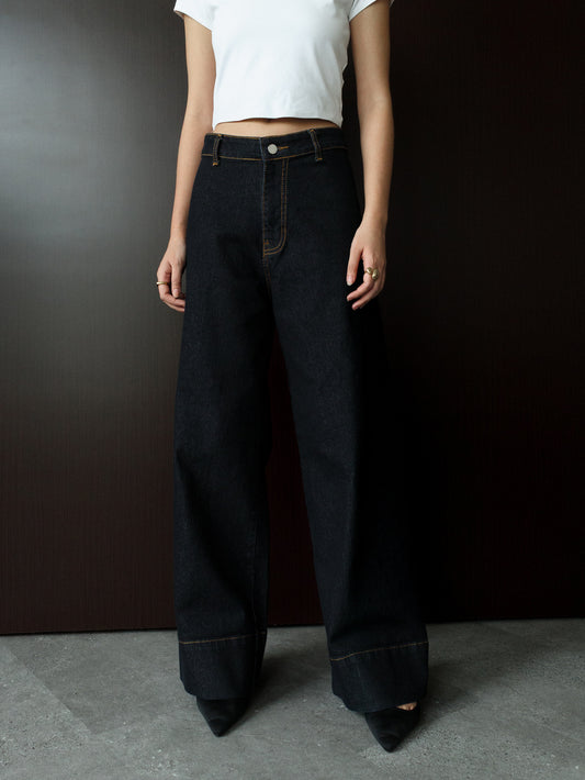 Leia Straight Leg Jeans with Hemline - Dark Indigo