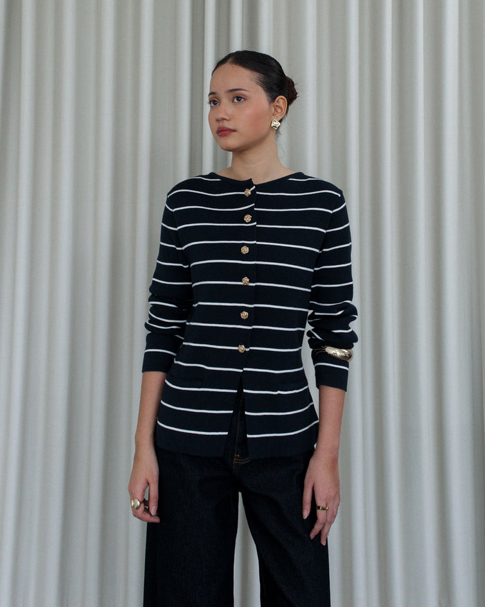 Mercia Long sleeve knit Cardigan Striped Black