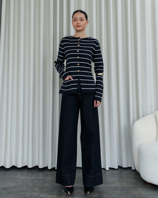Mercia Long sleeve knit Cardigan Striped Black