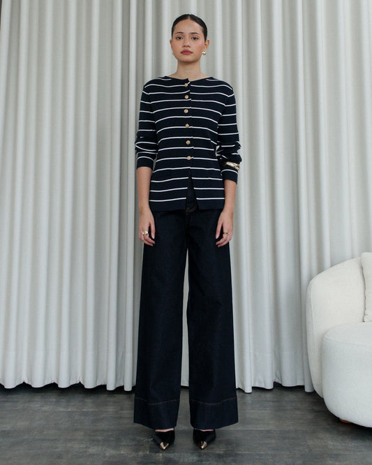 Mercia Long sleeve knit Cardigan Striped Navy