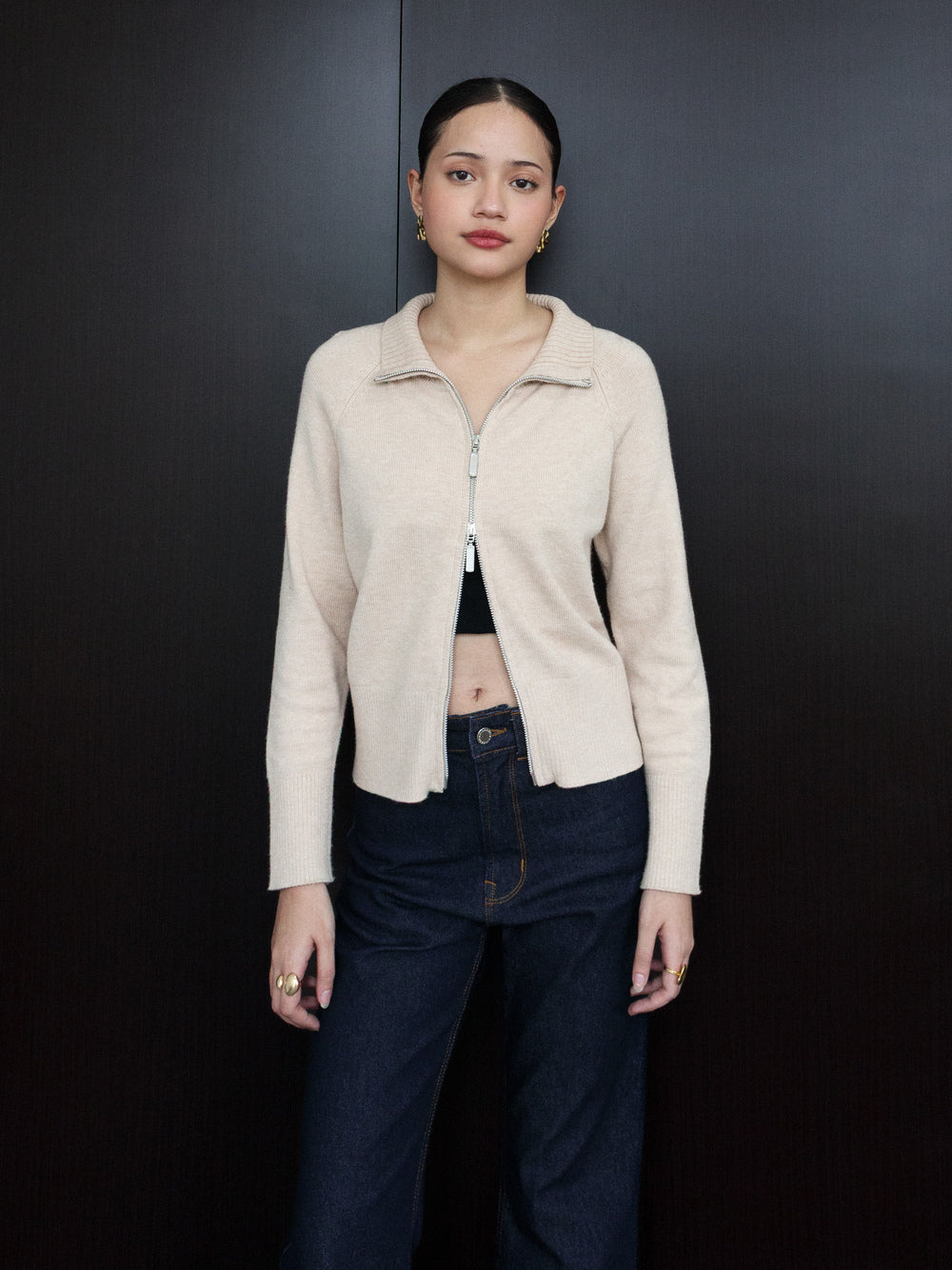 Millia Cropped Knit with Zipper - Warm Sand