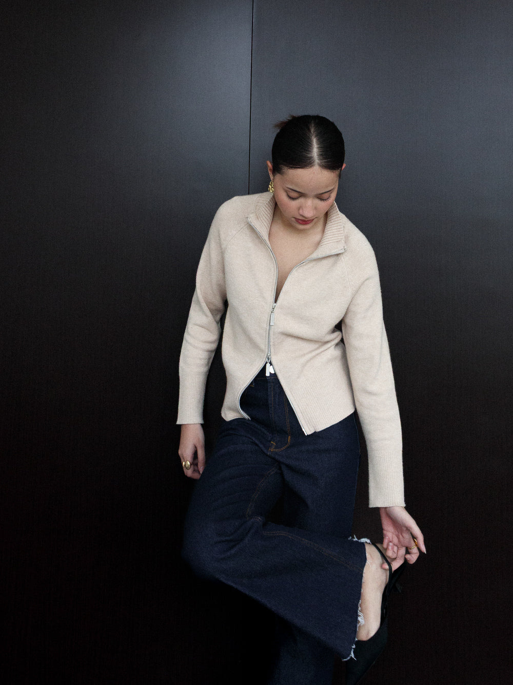 Millia Cropped Knit with Zipper - Warm Sand