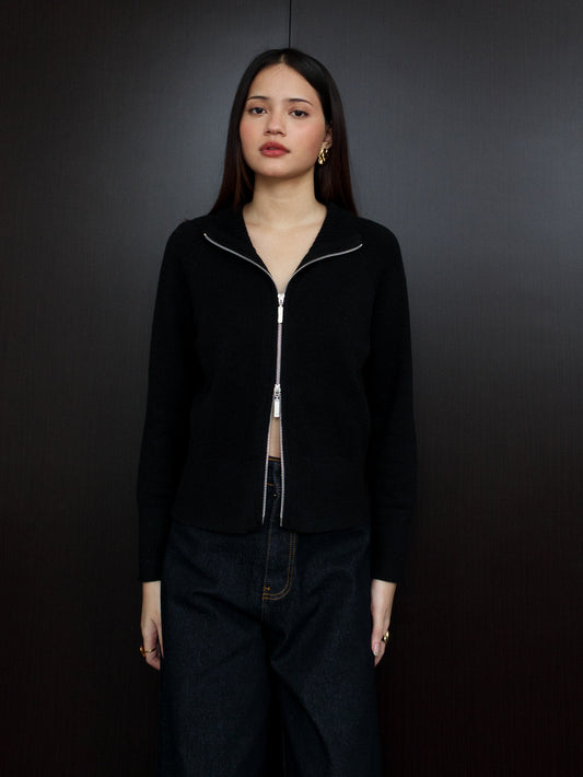 Millia Cropped Knit with Zipper - Black
