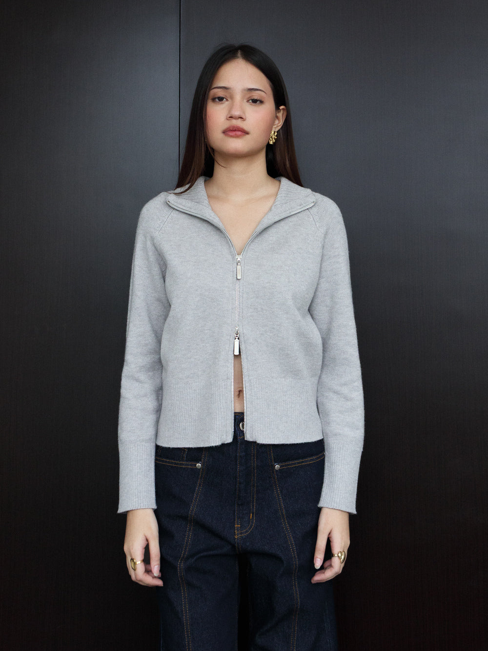 Millia Cropped Knit with Zipper - Grey