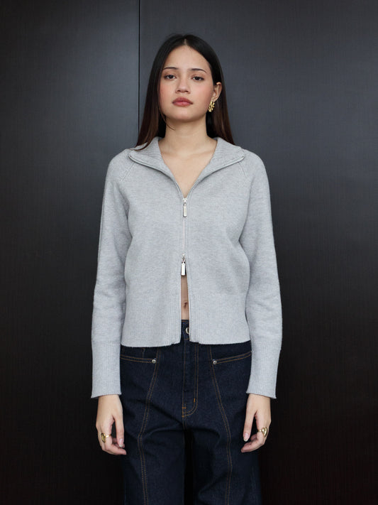 Millia Cropped Knit with Zipper - Grey