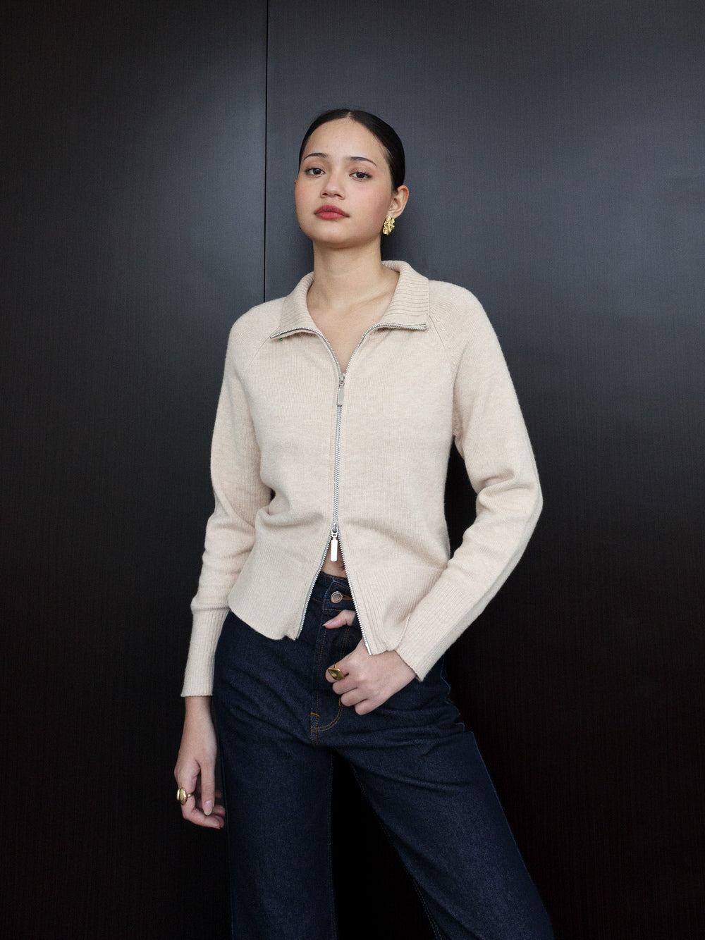 Millia Cropped Knit with Zipper - Warm Sand