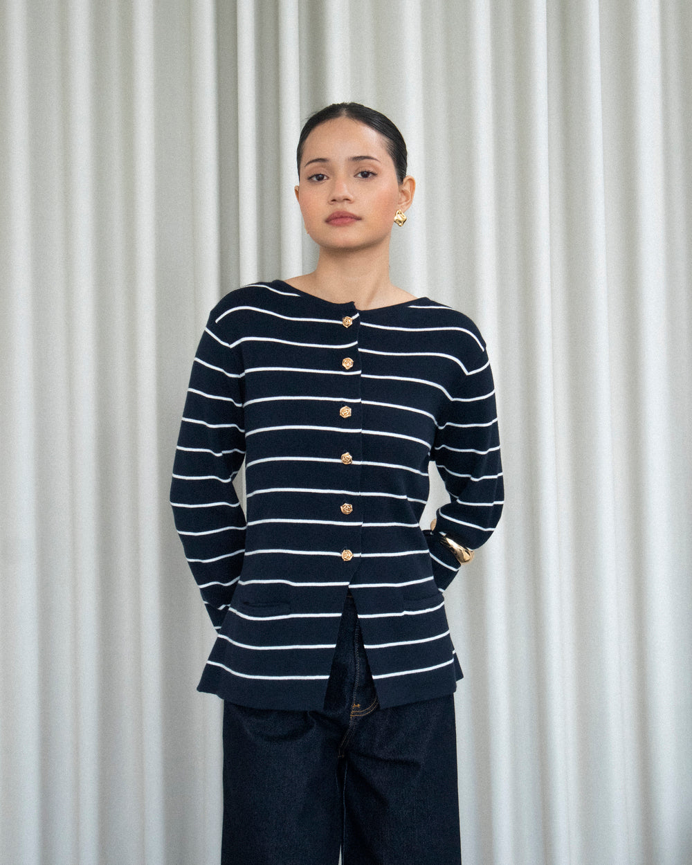 Mercia Long sleeve knit Cardigan Striped Navy