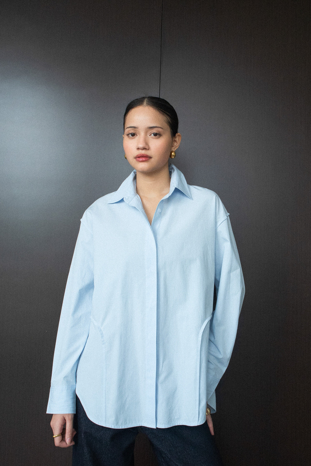 Stovia Crease Side Oversized Shirt - Baby Blue