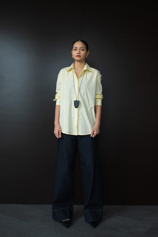 𝗦𝘁𝗼𝘃𝗶𝗮 𝗖𝗿𝗲𝗮𝘀𝗲 𝗦𝗶𝗱𝗲 𝗢𝘃𝗲𝗿𝘀𝗶𝘇𝗲𝗱 𝗦𝗵𝗶𝗿𝘁 - Butter Yellow