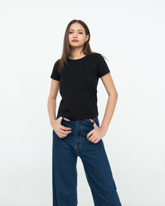 Aria Stretch Cotton Blend Tee Black