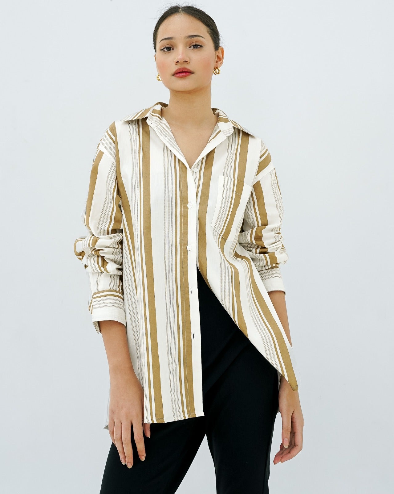Tania Basic Oversized Shirt with Pocket Striped Navy