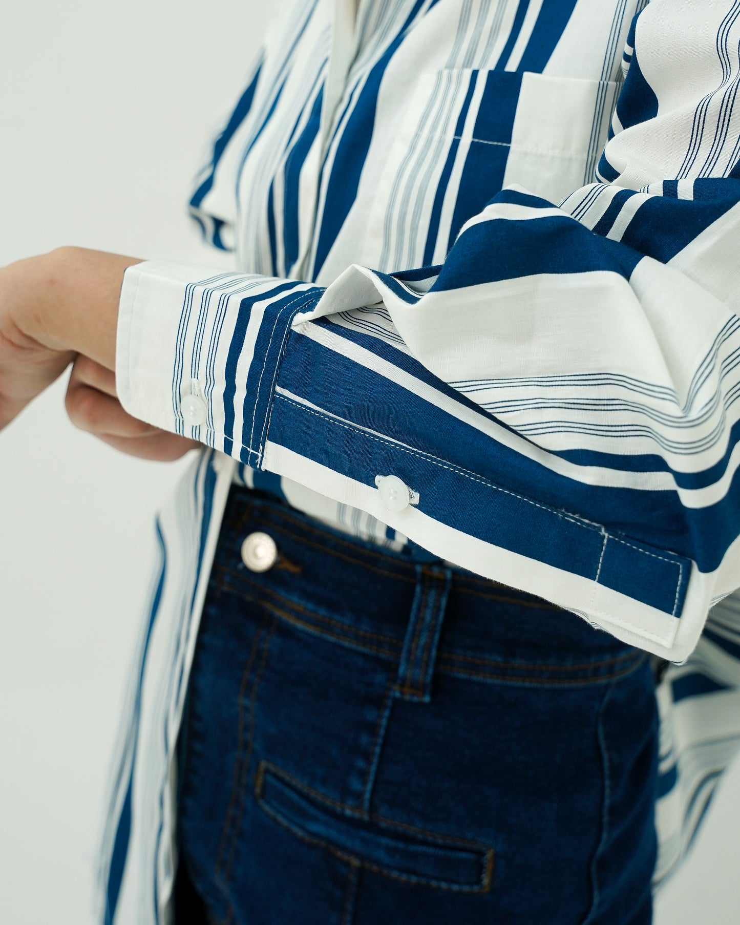 Tania Basic Oversized Shirt with Pocket Striped Khaki
