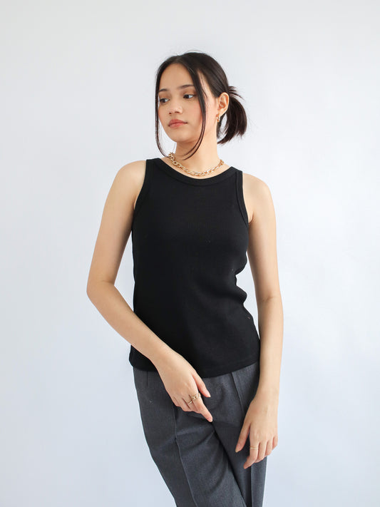 Olivia Ribbed Vest Tank Top - Black